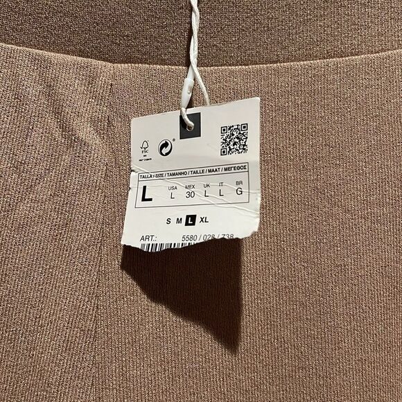 NWT Zara Long Knit Glitter Wide Leg Tan Lounge Pants Large - Picture 5 of 8